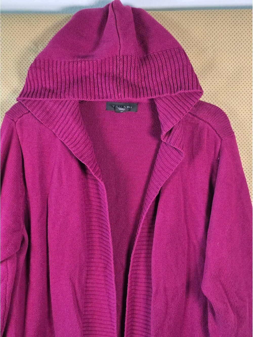 Tahari Women's 2X Magenta Pink Hooded Open Front Long Knit Cardigan Sweater - Picture 3 of 8